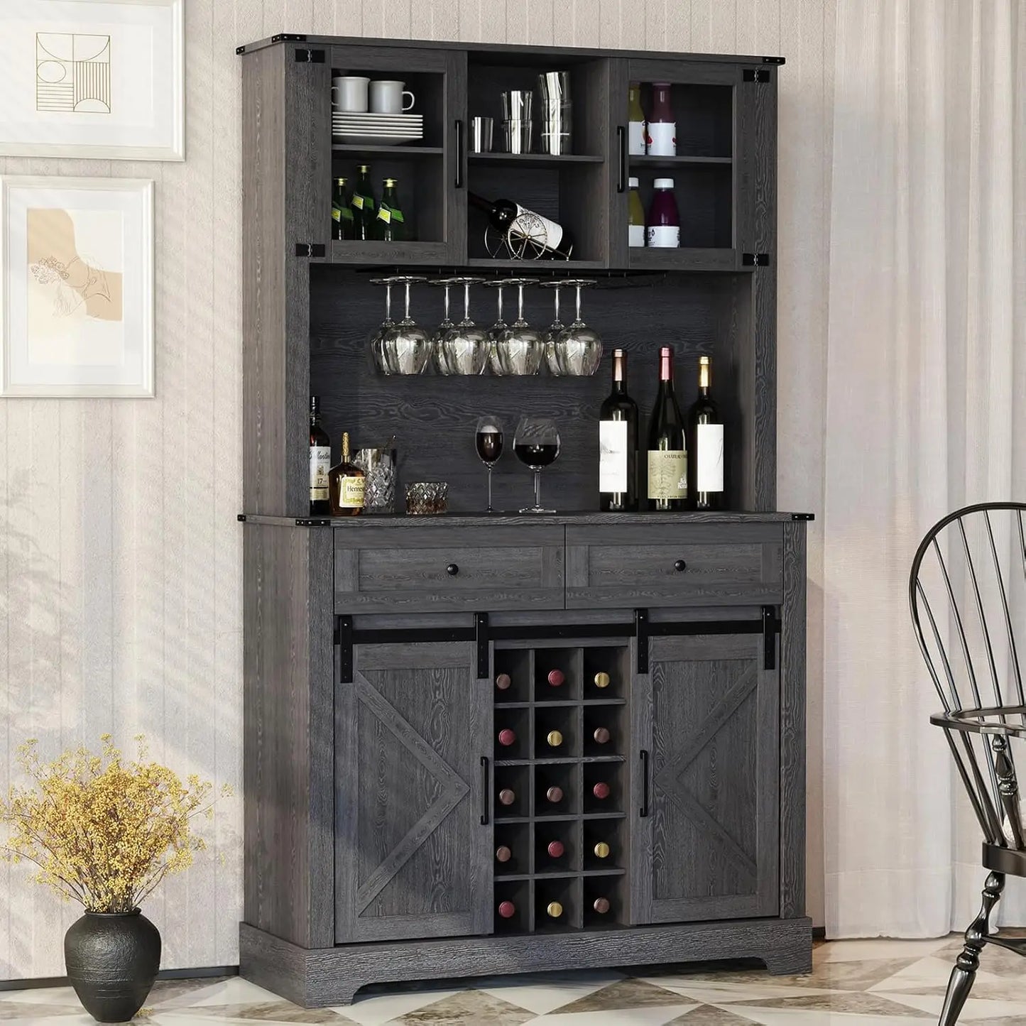 Barn Door Buffet Cabinet/ Wine Bar Hutch