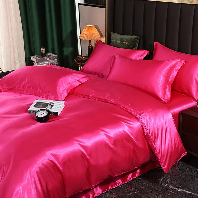 Silk Bedding Set with Duvet Cover, Luxury Satin Bedding