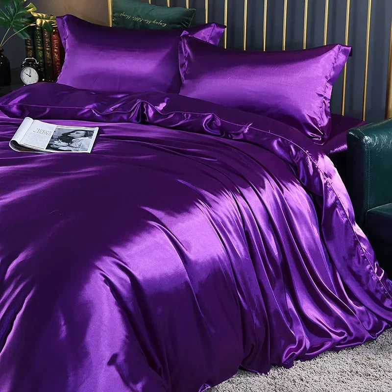 Silk Bedding Set with Duvet Cover, Luxury Satin Bedding