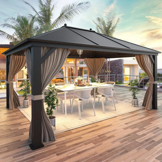10x13ft Hardtop Gazebo, Outdoor Galvanized Steel Canopy