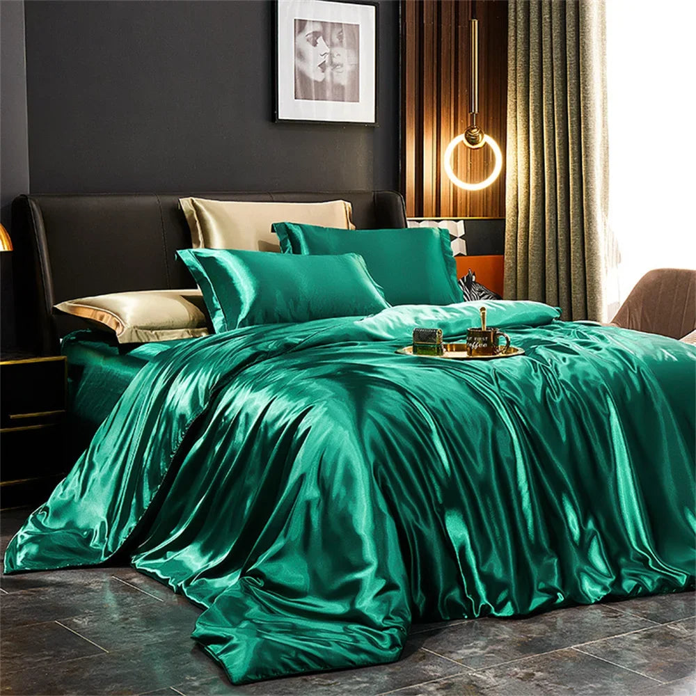 Silk Bedding Set with Duvet Cover, Luxury Satin