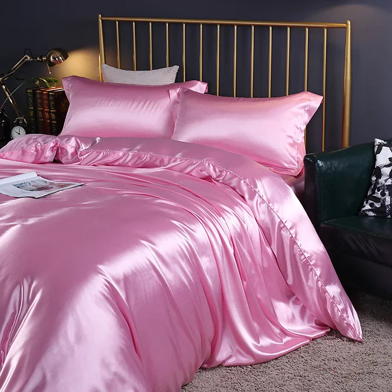 Silk Bedding Set with Duvet Cover, Luxury Satin Bedding