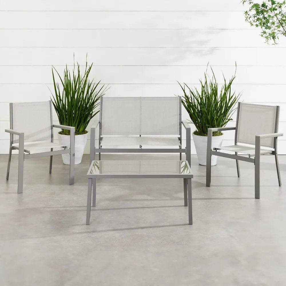 4-Piece Outdoor Patio Furniture, Conversation Set, Steel Frame