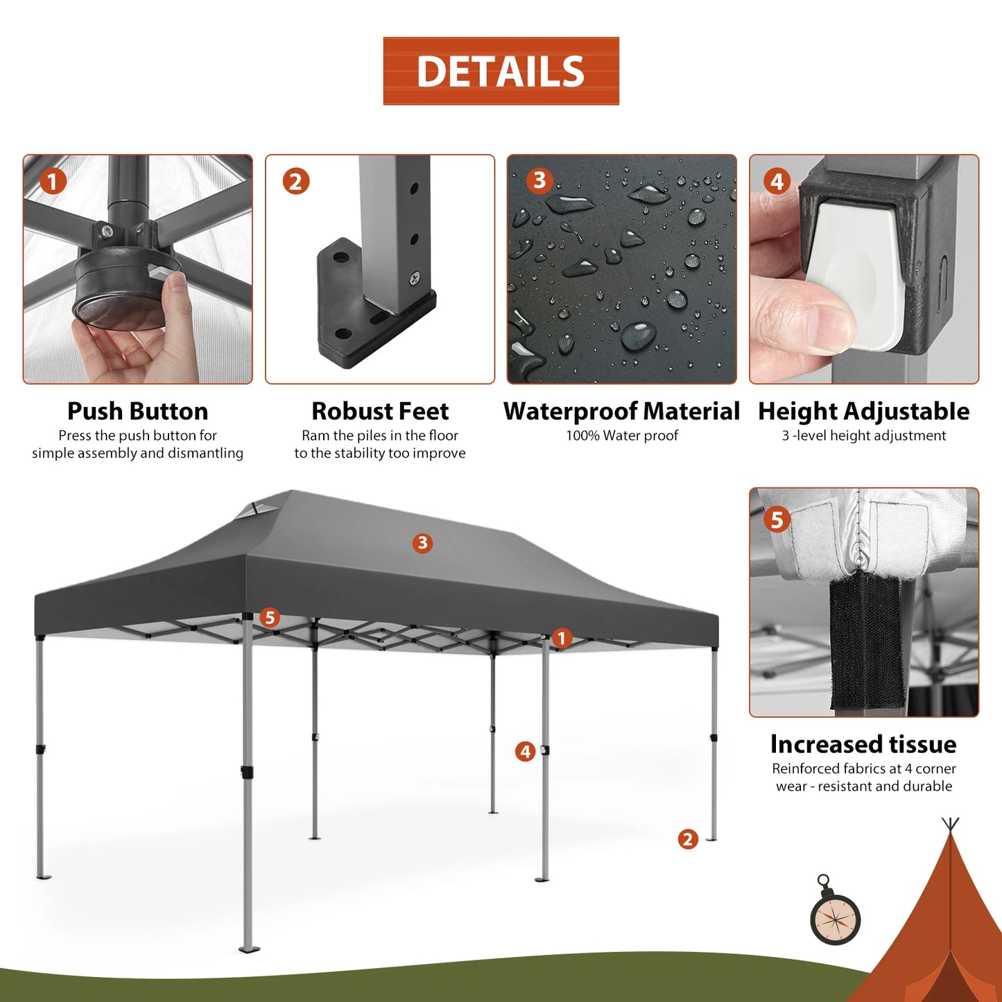 10x20FT Pop Up Canopy Tents, Commercial Party Tent, Easy Up Gazebo