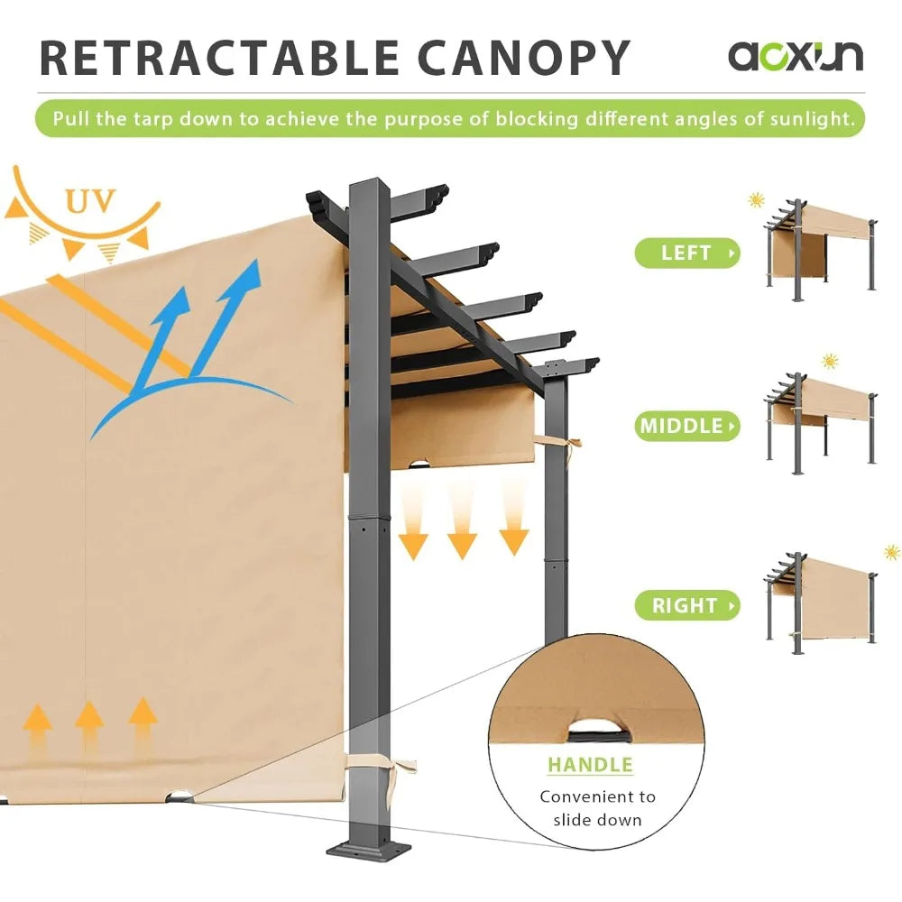 10'x12' Outdoor Retractable Pergola With Adjustable Roof and Sun Shade Canopy