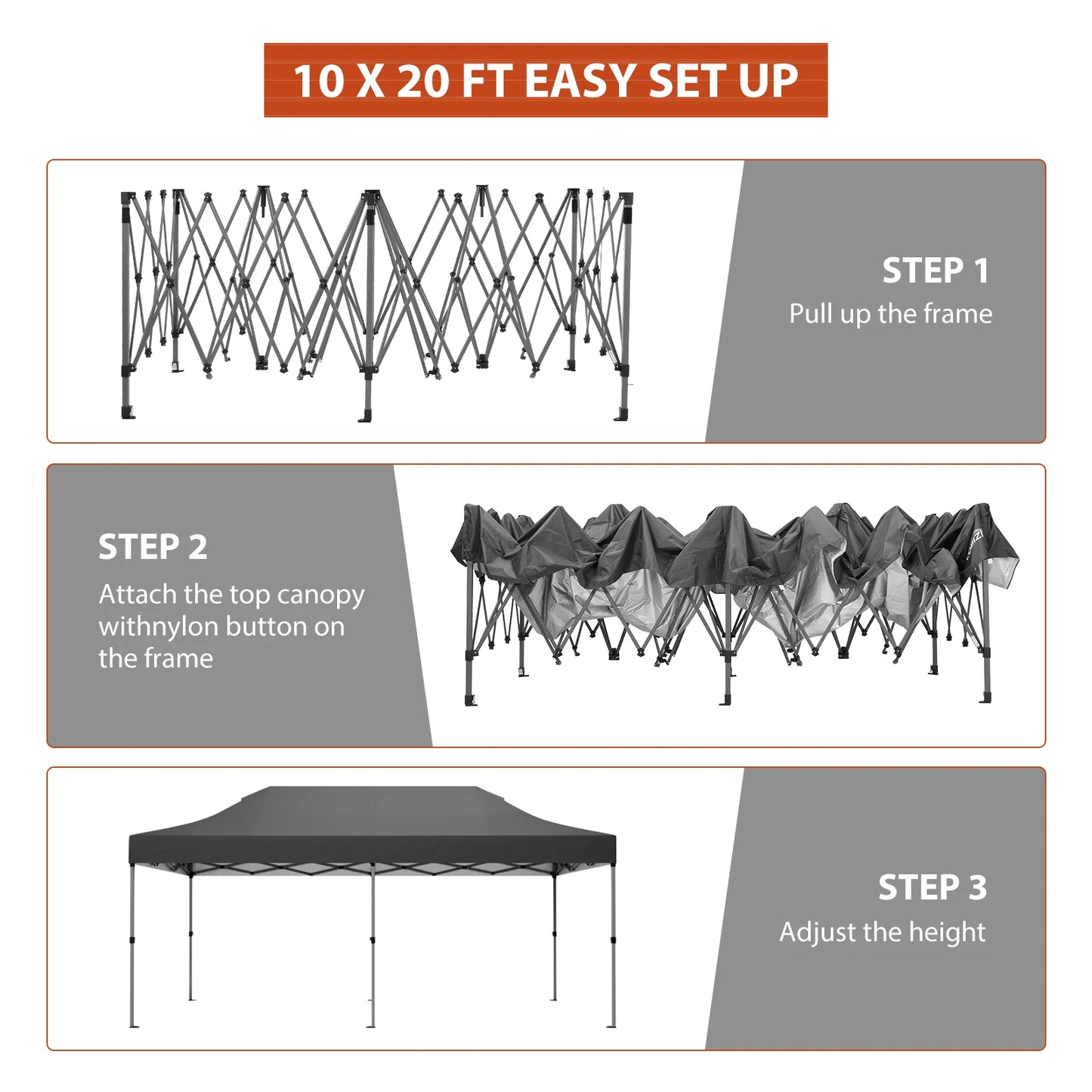 10x20FT Pop Up Canopy Tents, Commercial Party Tent, Easy Up Gazebo