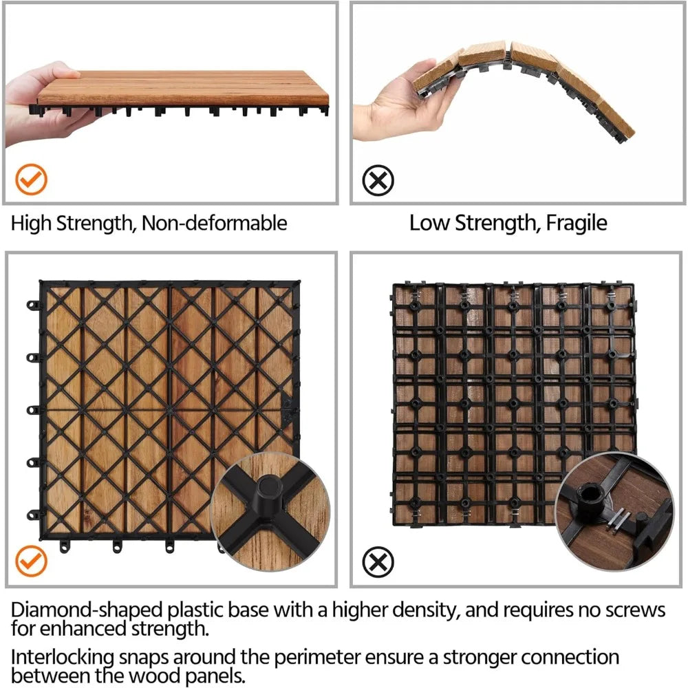 54 Pieces, Outdoor Interlocking Flooring, Waterproof Deck Tiles