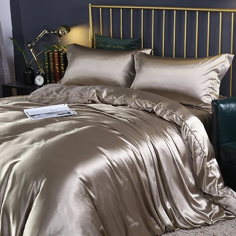 Silk Bedding Set with Duvet Cover, Luxury Satin Bedding