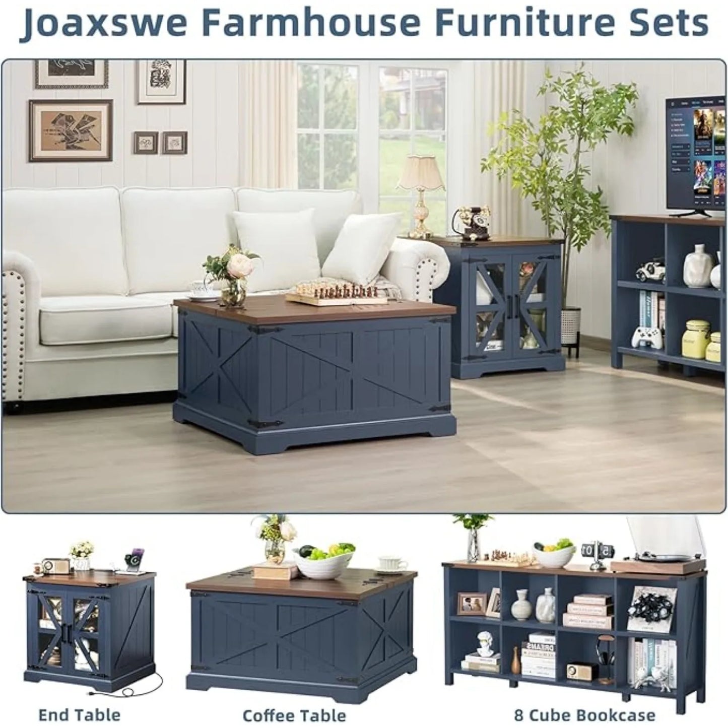 Modern Farmhouse Coffee Table, Living Room Storage