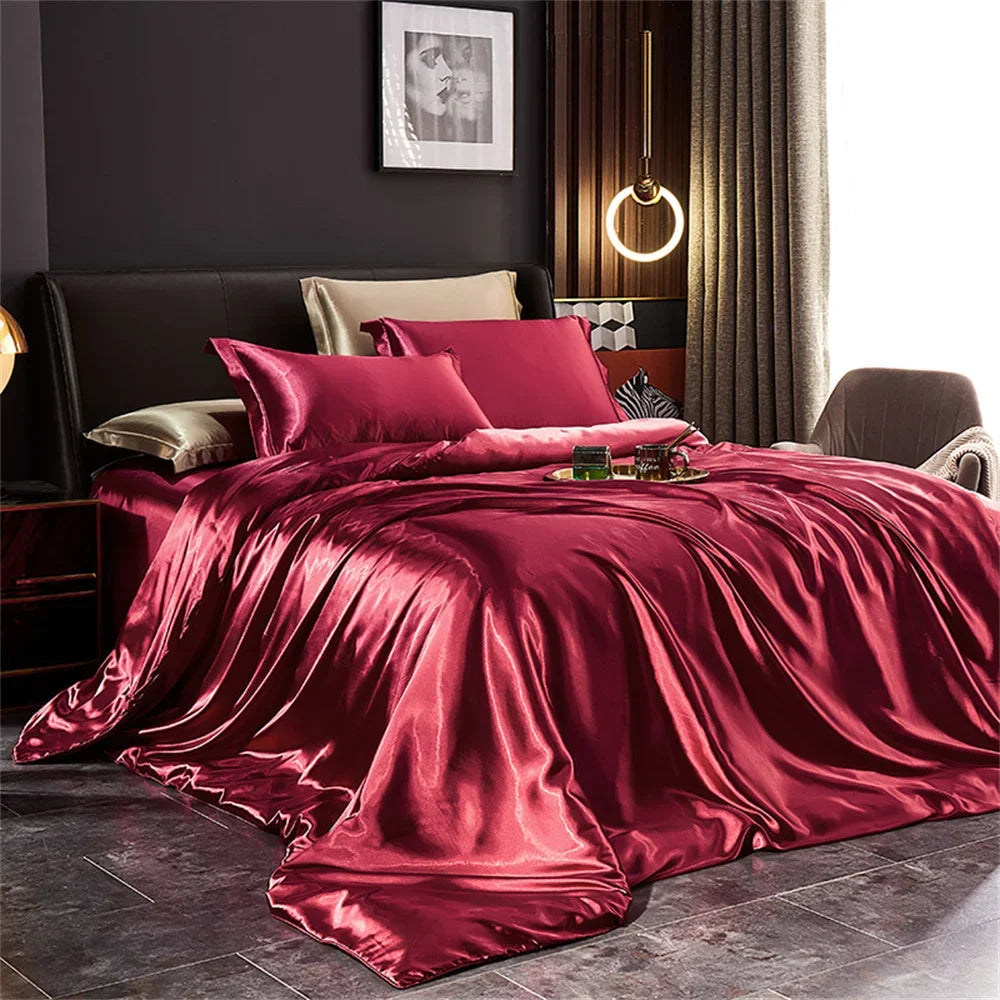 Silk Bedding Set with Duvet Cover, Luxury Satin