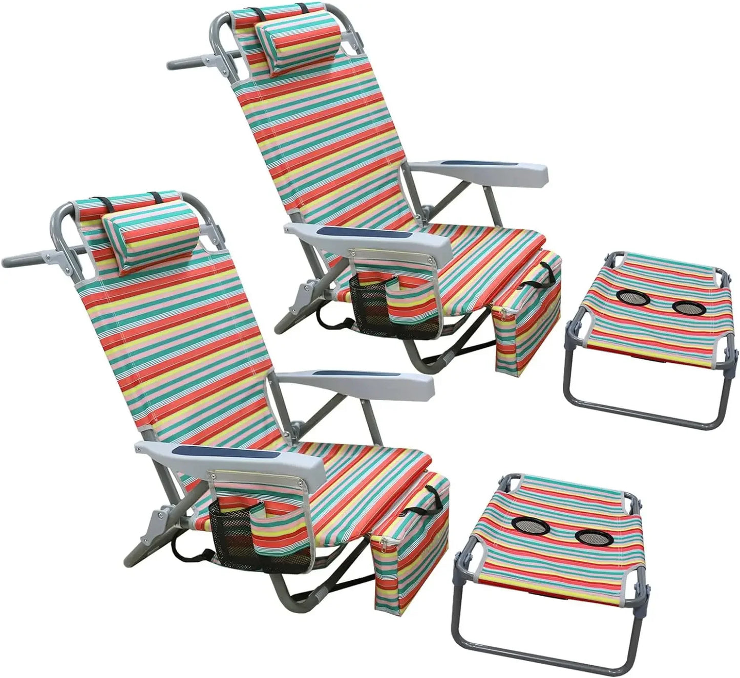 Backpack Folding Beach Chairs, Heavy Duty with Camping Table, Set of 2