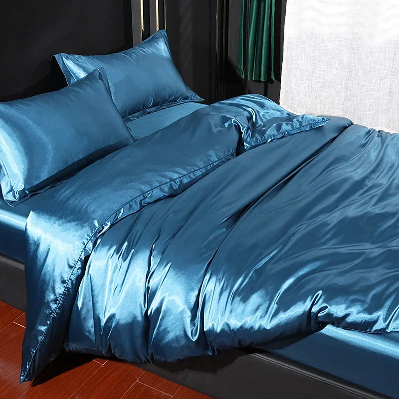 Silk Bedding Set with Duvet Cover, Luxury Satin Bedding