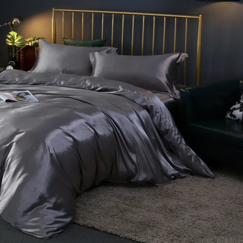 Silk Bedding Set with Duvet Cover, Luxury Satin Bedding