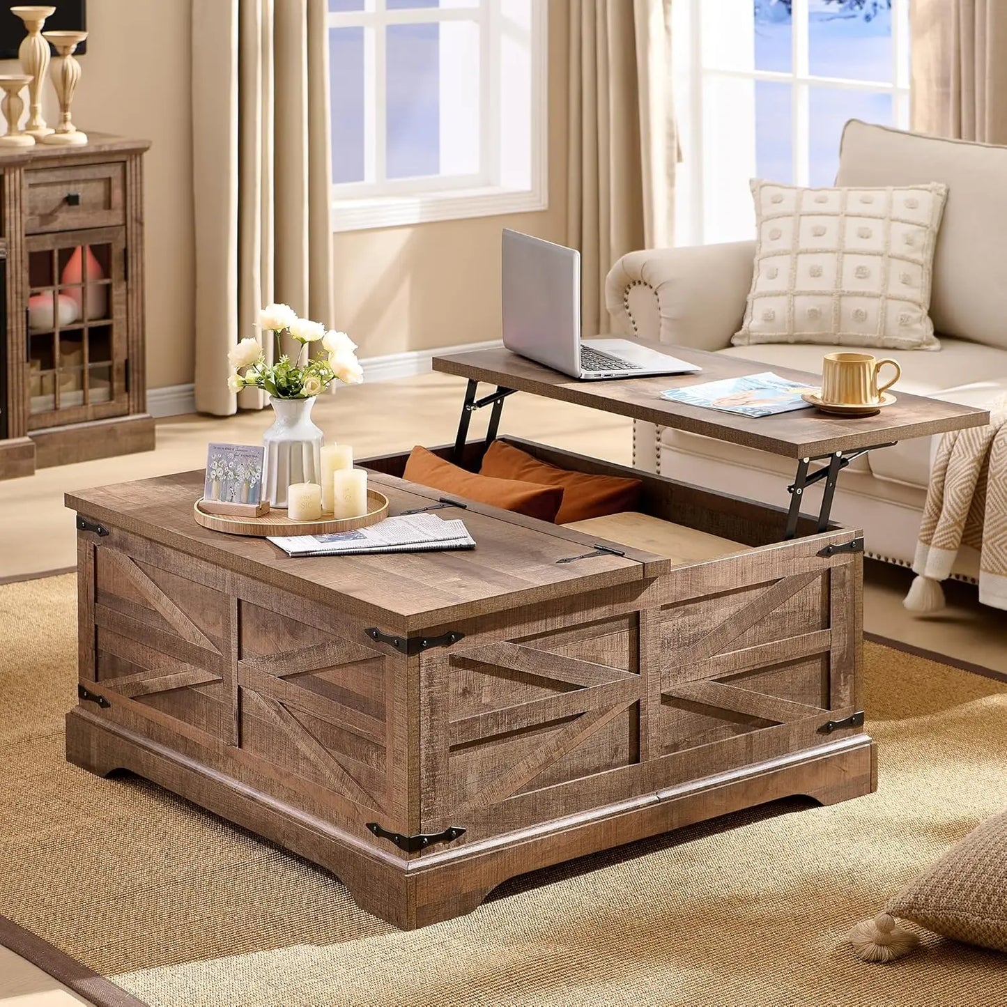 Farmhouse Lift Top Coffee Table with Storage