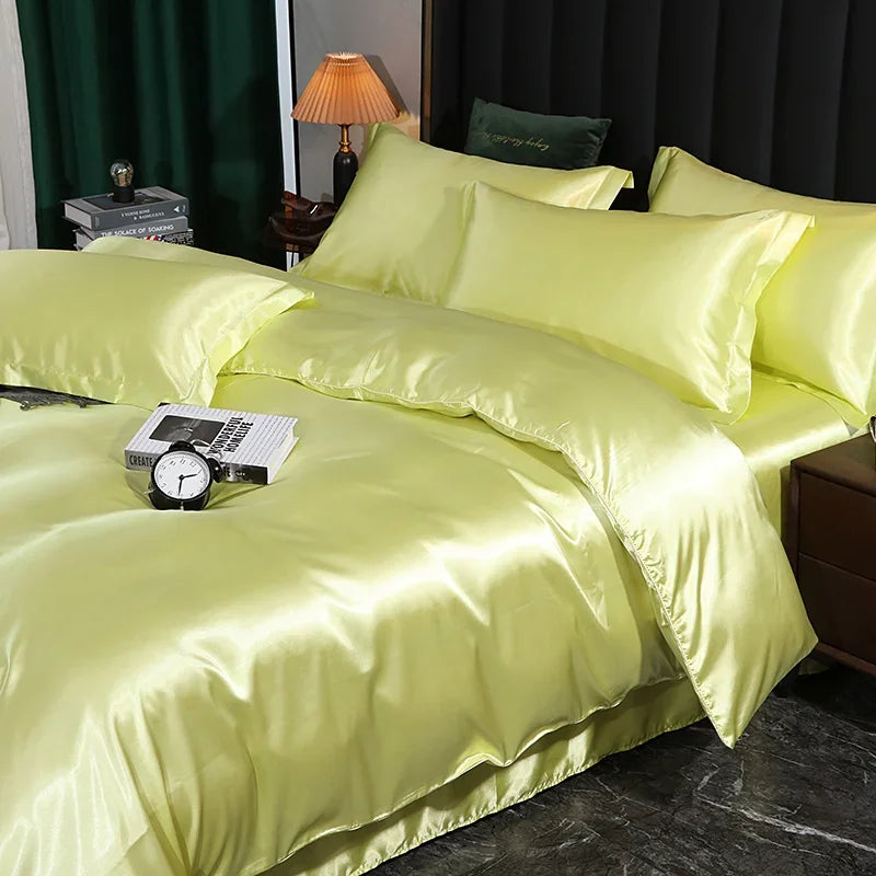 Silk Bedding Set with Duvet Cover, Luxury Satin Bedding