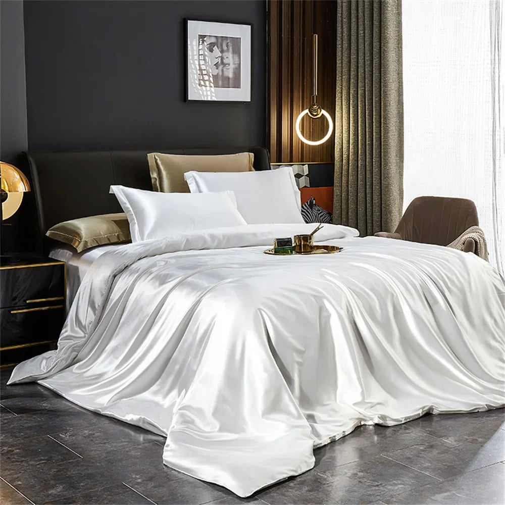 Silk Bedding Set with Duvet Cover, Luxury Satin