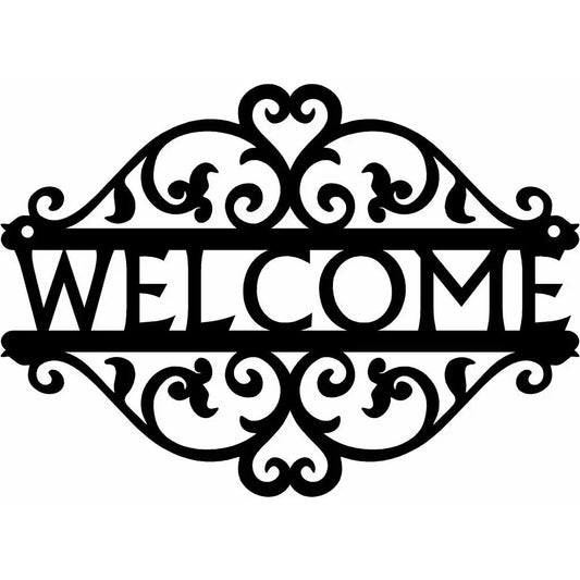 Decorative Curling Vine, Welcome Sign Metal Art, Porch,