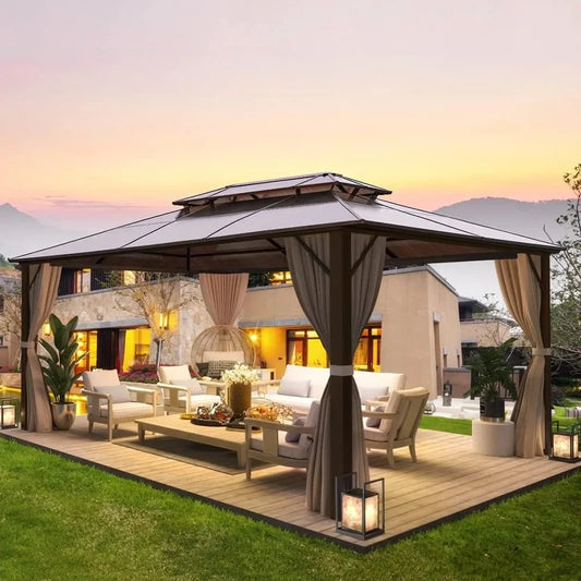 10'x 13' Hardtop Double Roof Canopy Gazebo with Aluminum Frame