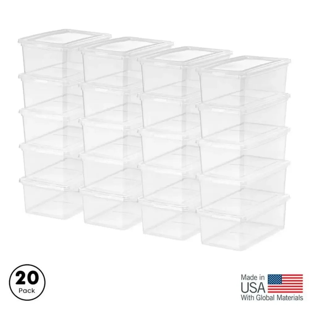 20 Pack Clear Stackable 5 Qt Plastic Storage Bins with Lids