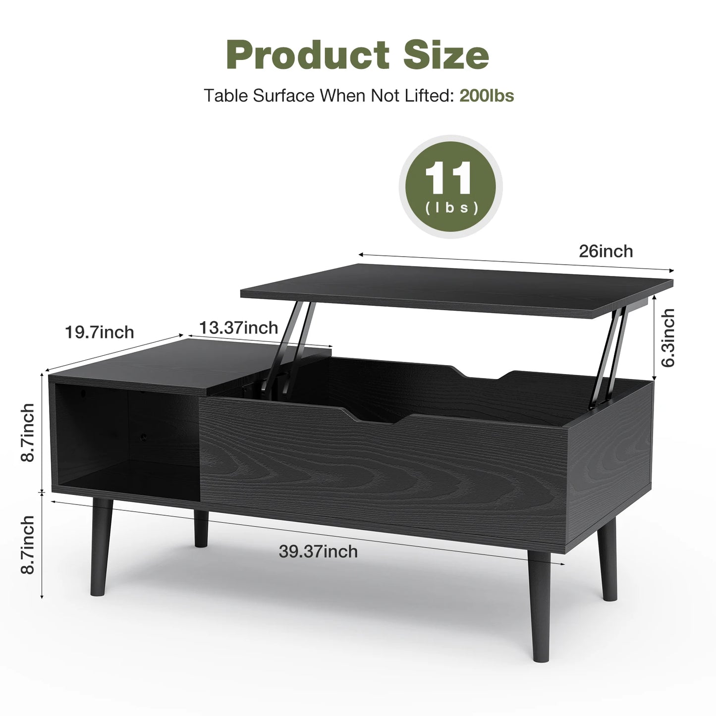 Lift Top Coffee Table with Adjustable Storage