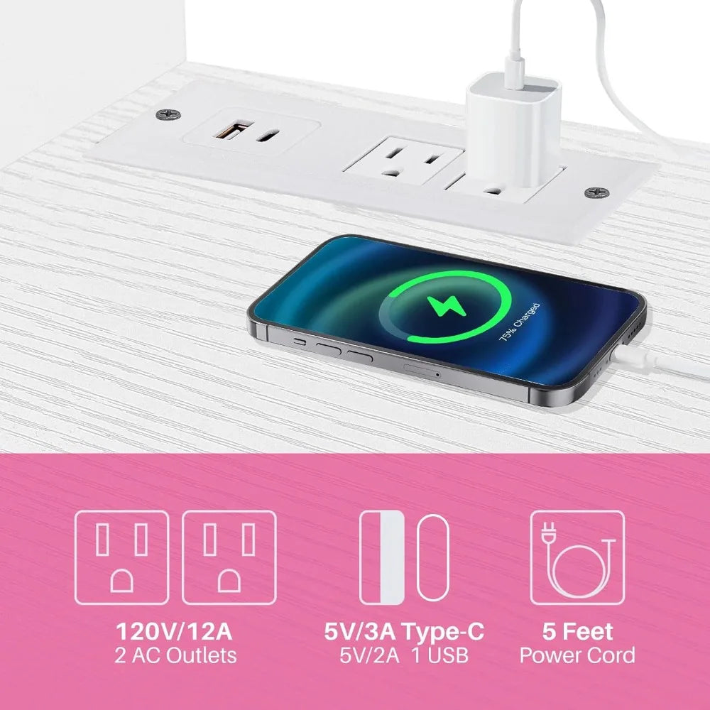 Rustic White Farmhouse TV Stand/Entertainment Center with Power Outlets