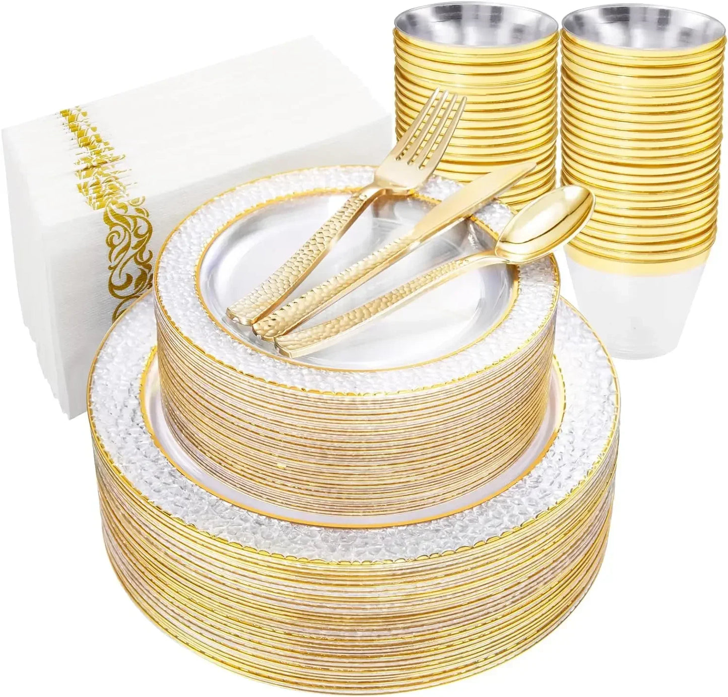 350-pc Gold Disposable Dinnerware