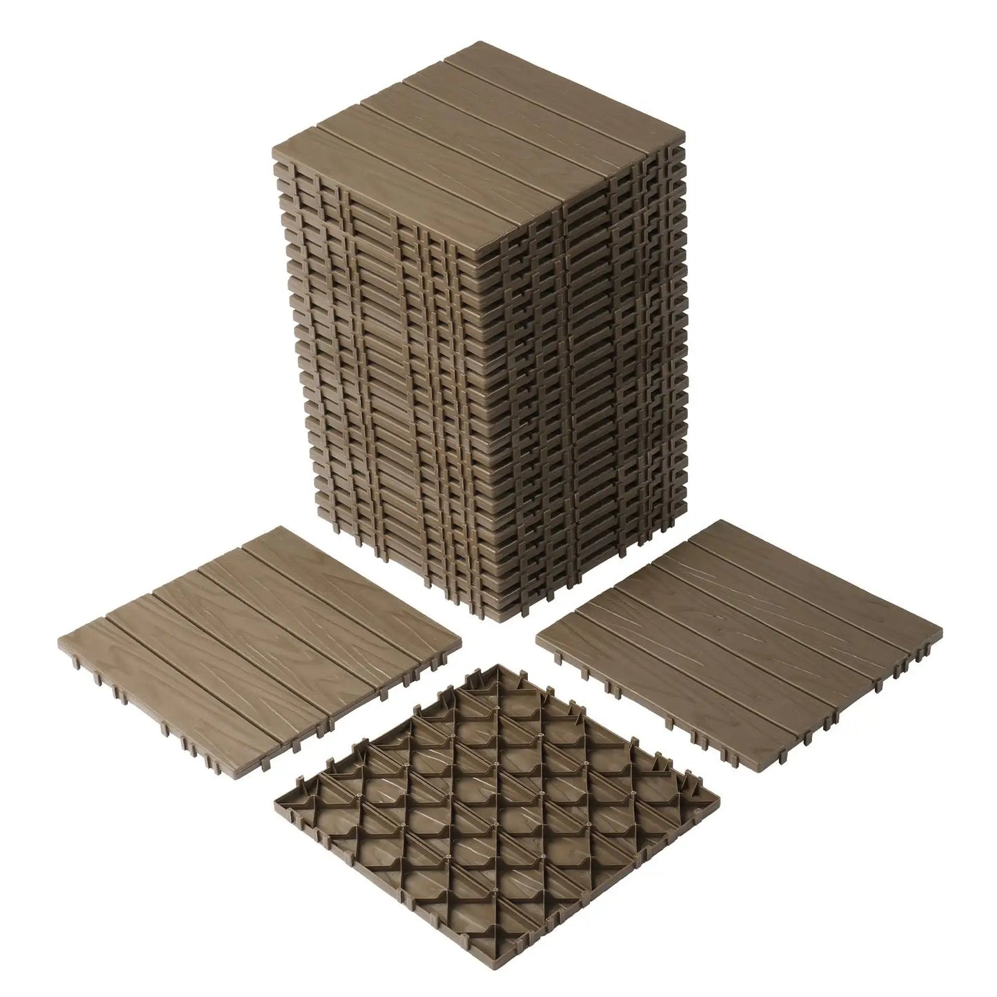 27 Pack Plastic Waterproof Interlocking Deck Tiles, 11.8 x 11.8