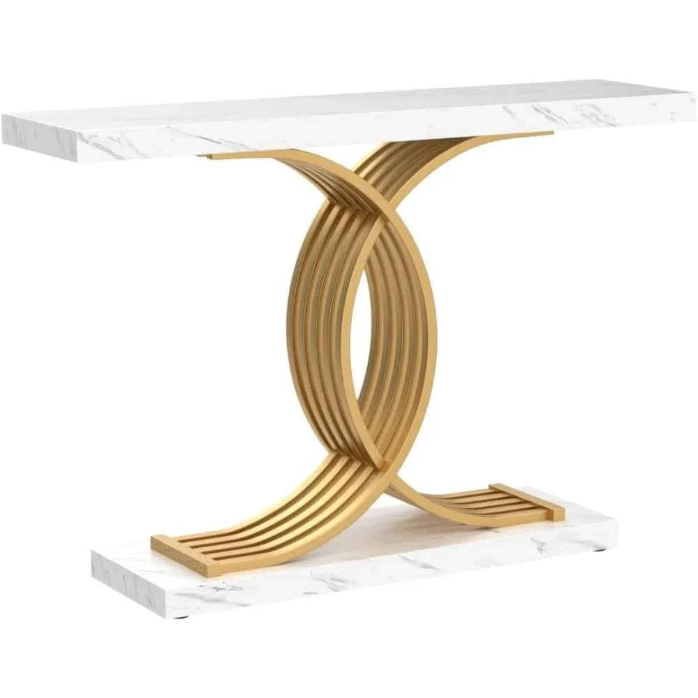 Gold Entryway Table, Modern 39” Console/Accent Table Geometric Foyer Entrance  Table