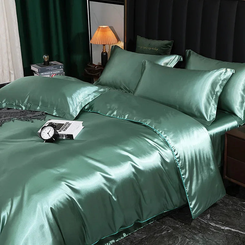 Silk Bedding Set with Duvet Cover, Luxury Satin Bedding