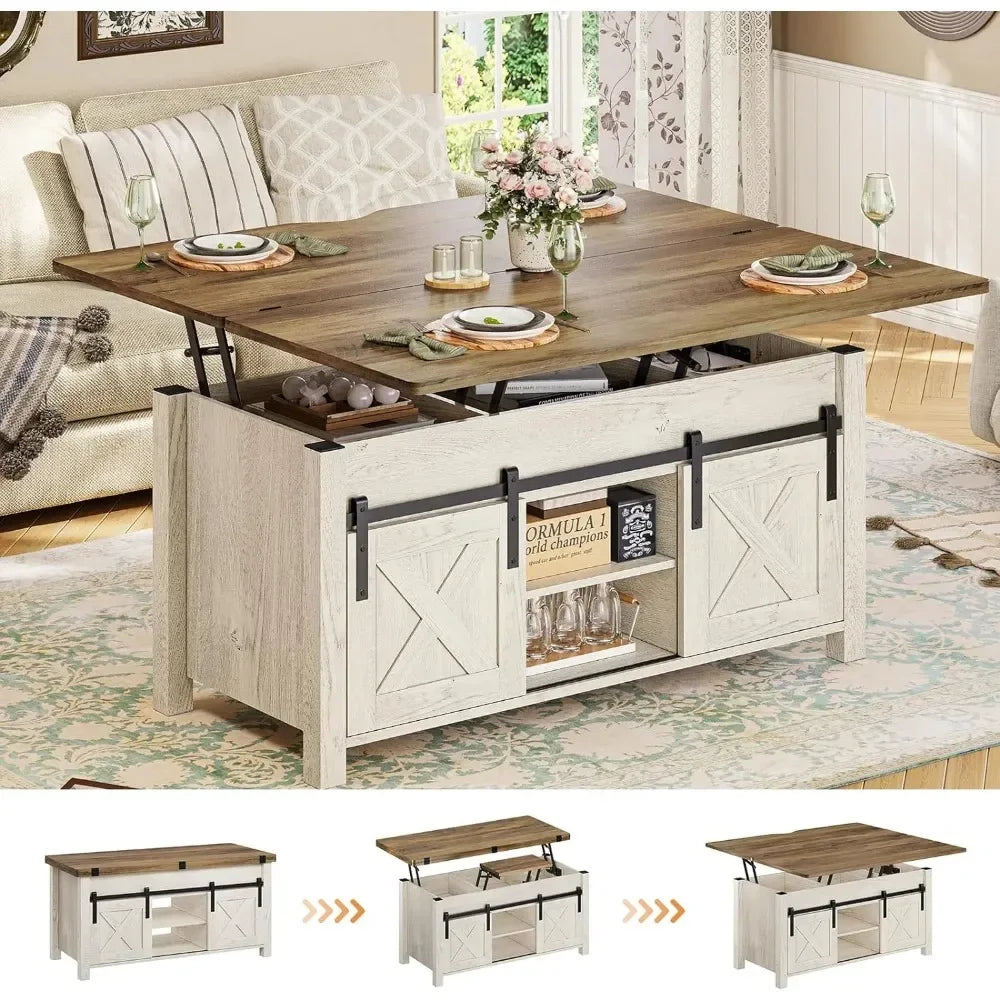 Farmhouse Lift Top Convertible Coffee Table with Storage