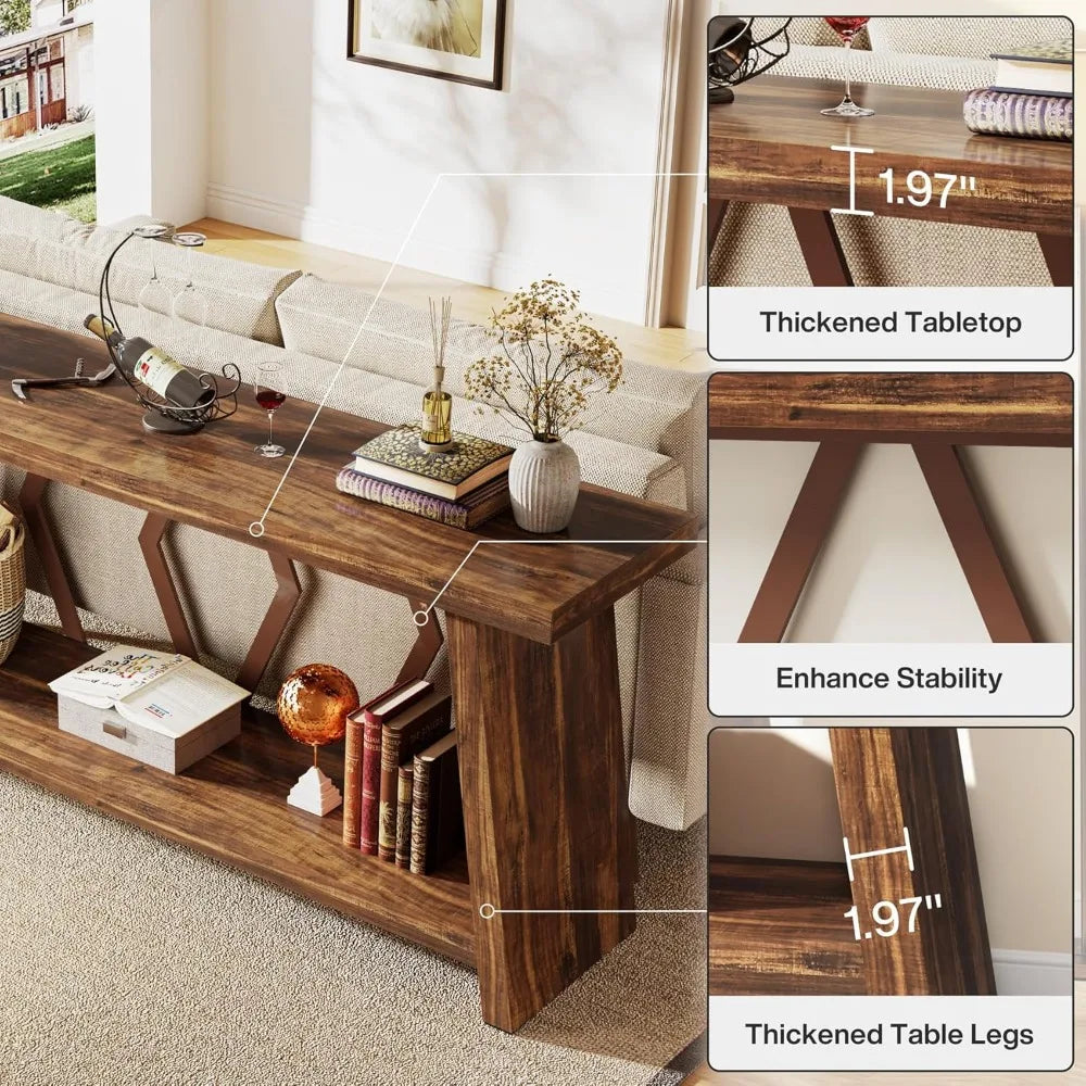 70.86-Inch Farmhouse Console Table, Narrow Sofa Entryway Table with Storage
