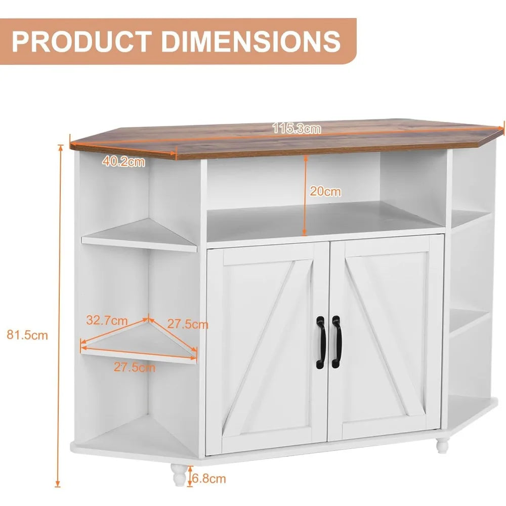Farmhouse Corner TV Stand with LED Lights, Corner Entertainment Center