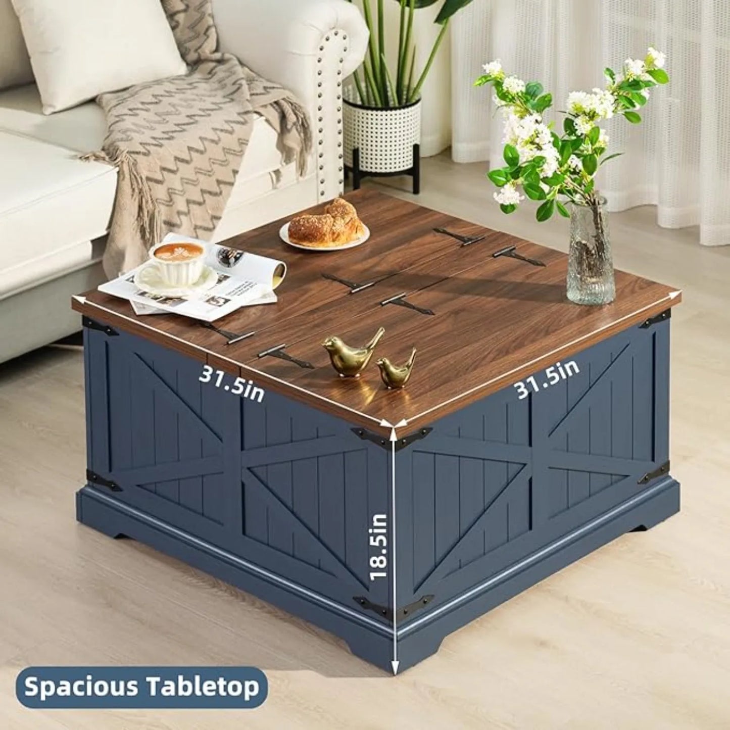 Modern Farmhouse Coffee Table, Living Room Storage