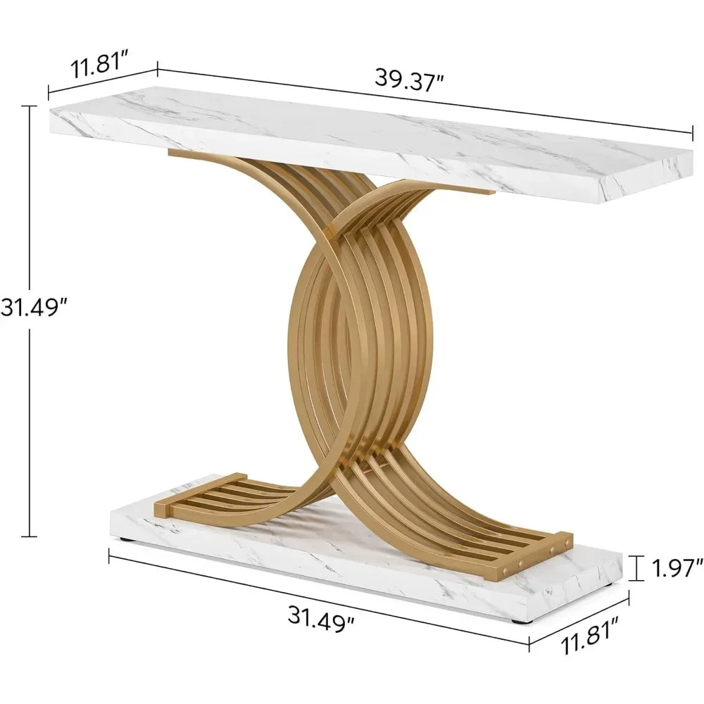 Gold Entryway Table, Modern 39” Console/Accent Table Geometric Foyer Entrance  Table