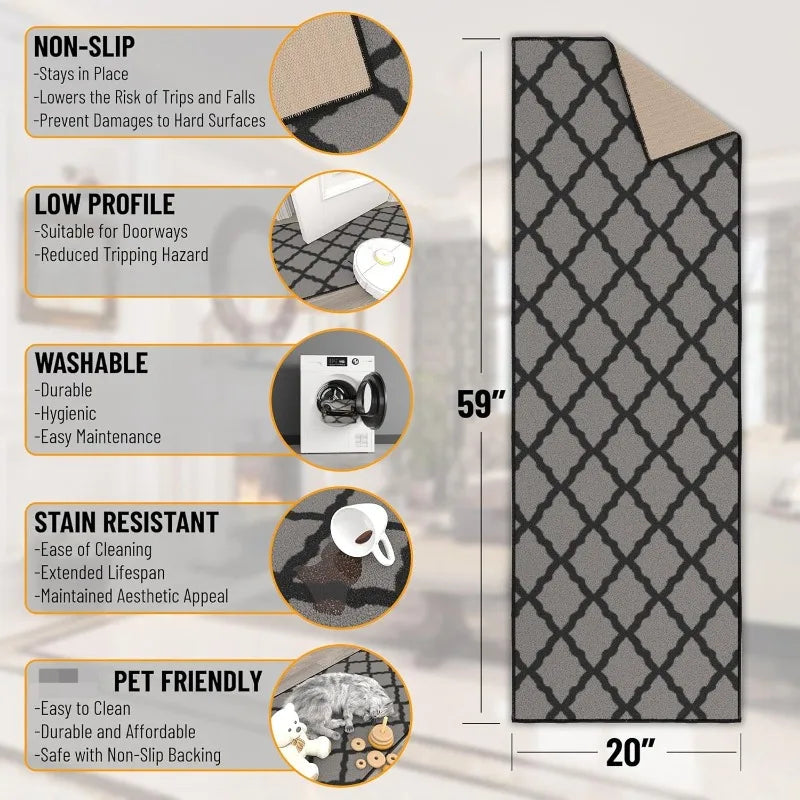 Machine Washable Moroccan Trellis Design Rubber Back Runner
