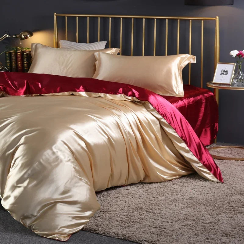 Silk Bedding Set with Duvet Cover, Luxury Satin Bedding