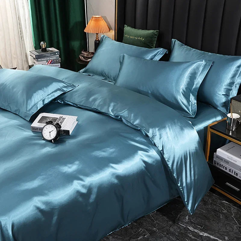 Silk Bedding Set with Duvet Cover, Luxury Satin Bedding