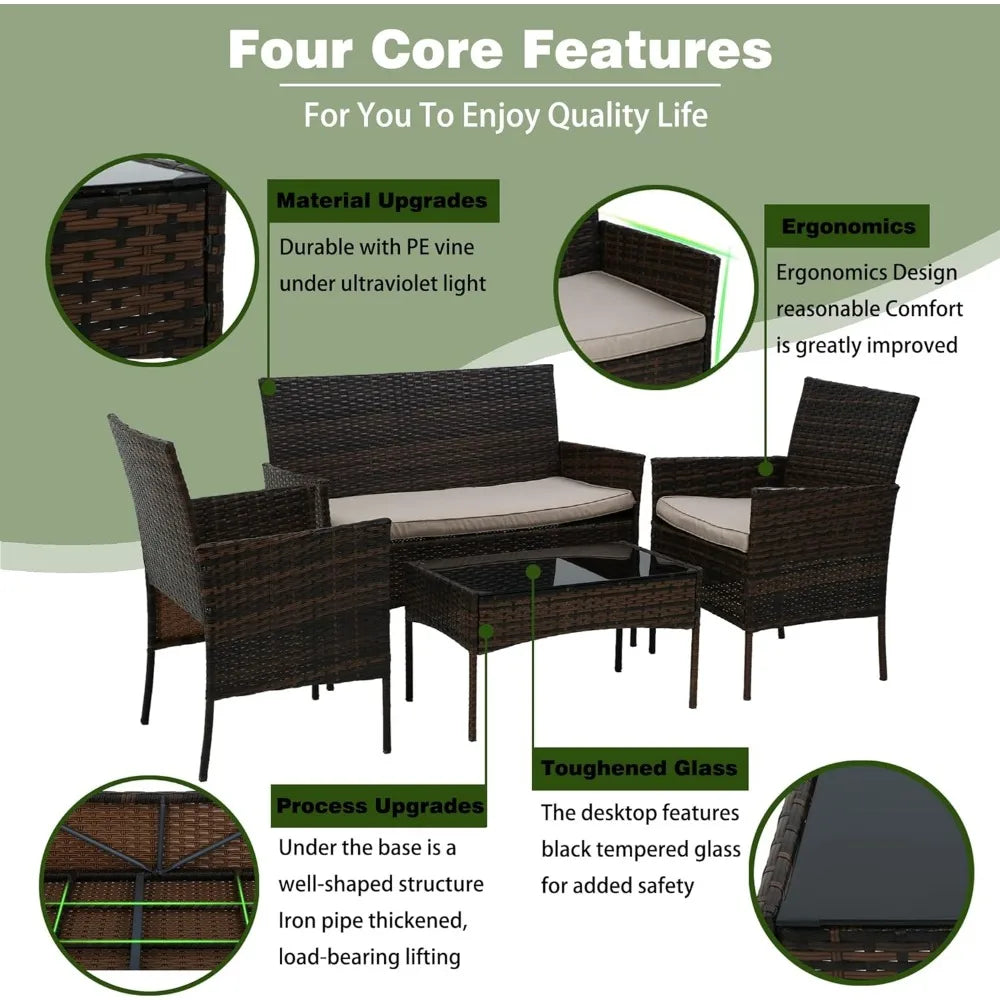 4 Piece Outdoor Wicker Patio Furniture Set