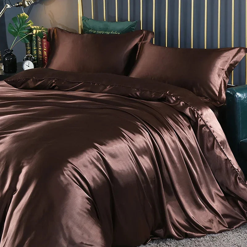 Silk Bedding Set with Duvet Cover, Luxury Satin Bedding