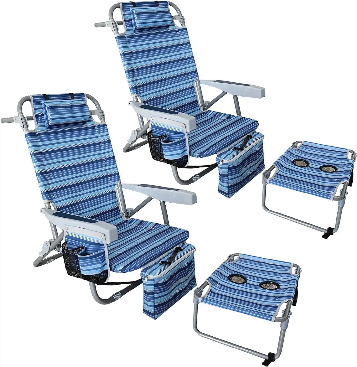 Backpack Folding Beach Chairs, Heavy Duty with Camping Table, Set of 2