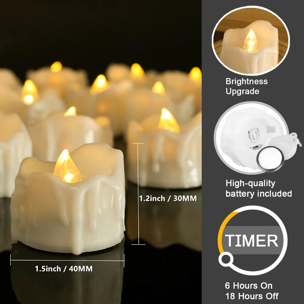 Timer Tea Lights Flameless Flickering Tealights Battery Operated LED Candles