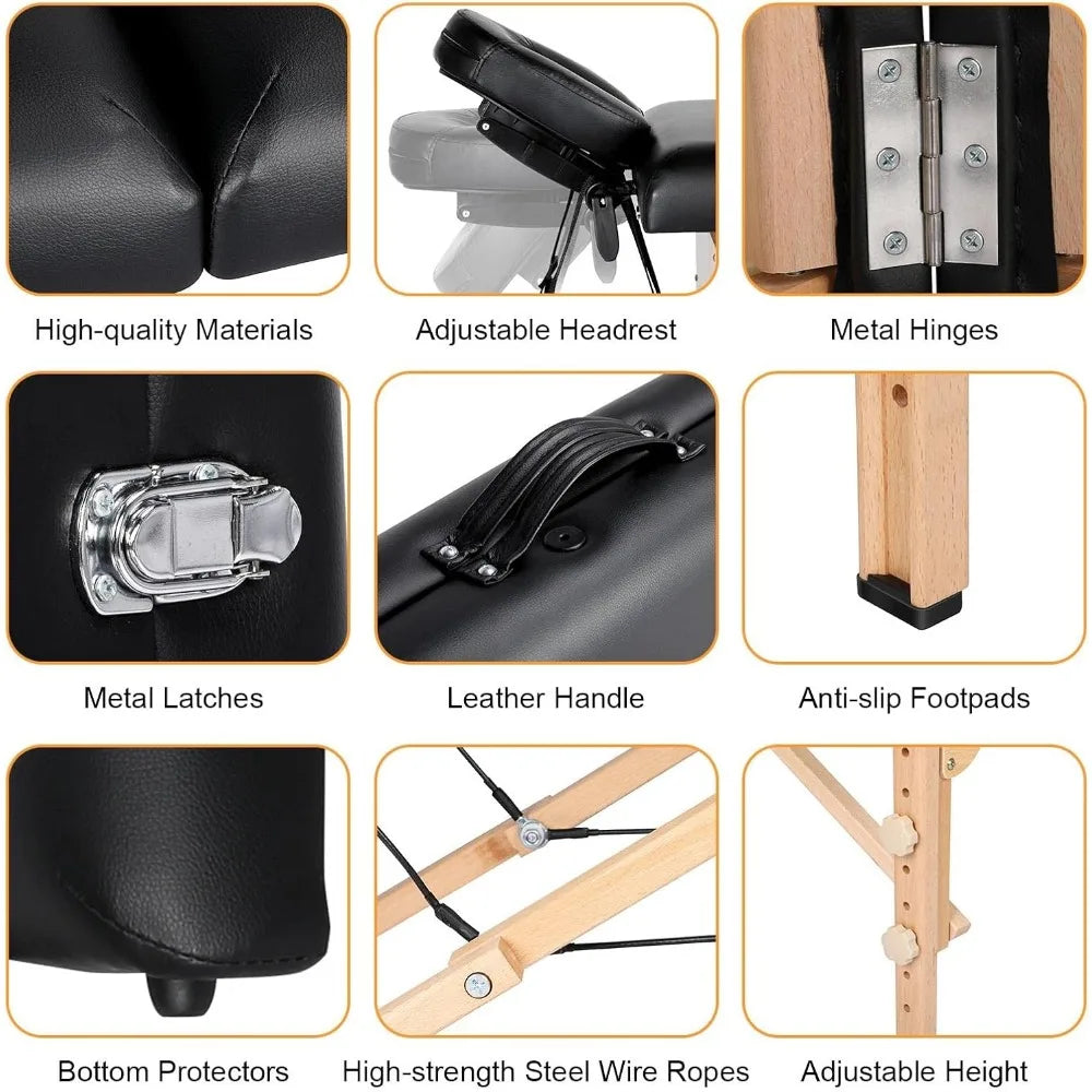 Portable massage table with adjustable height