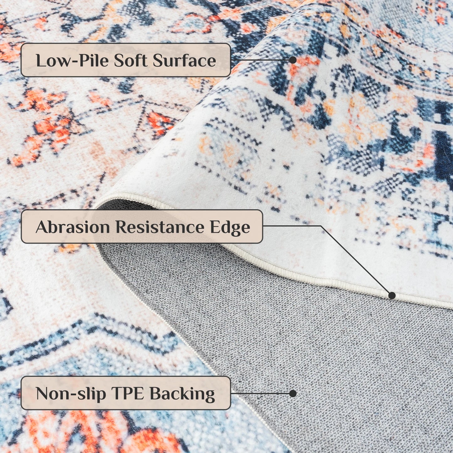 Washable Vintage Boho Design Area Rugs