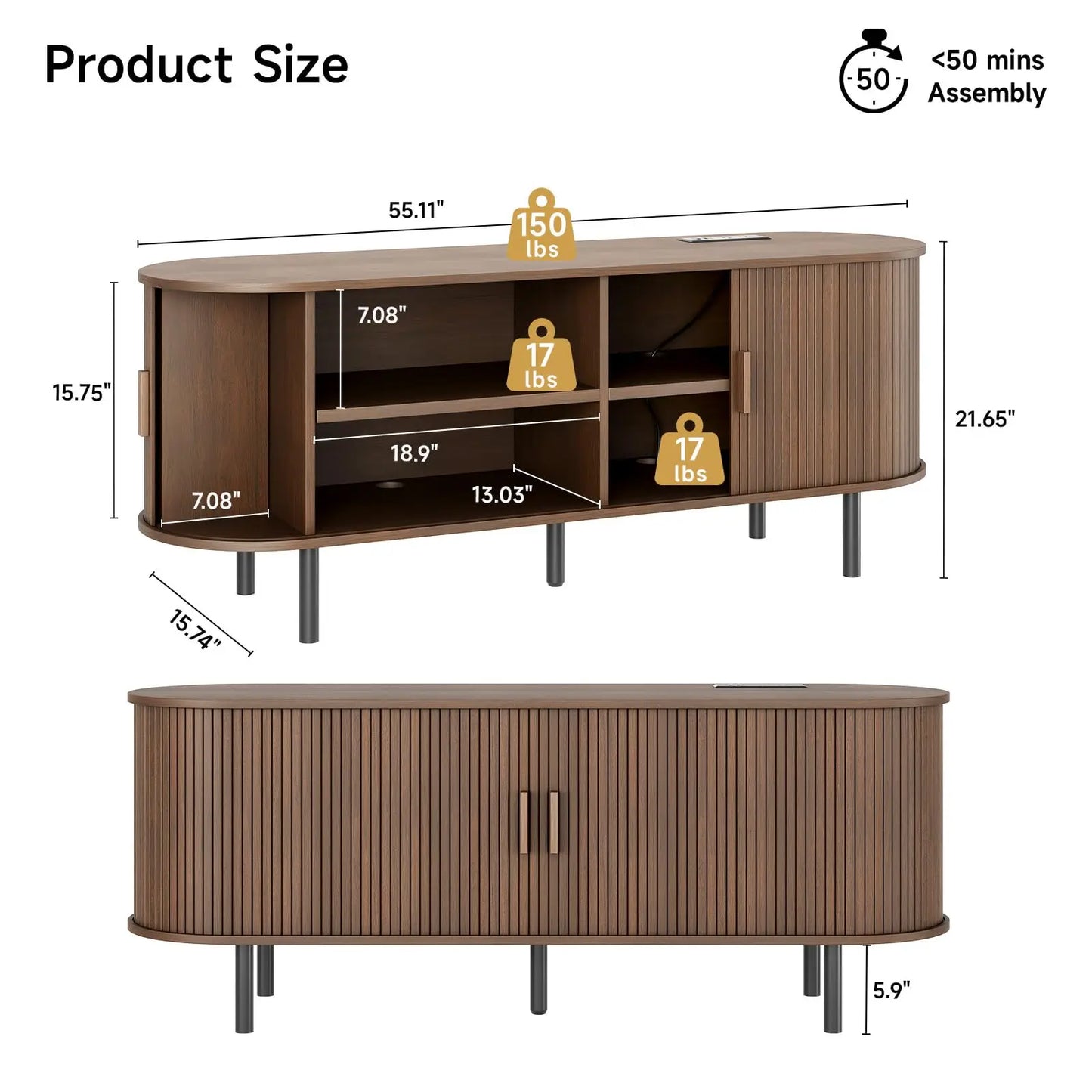 TV Stand Table with Storage and Adjustable Shelves