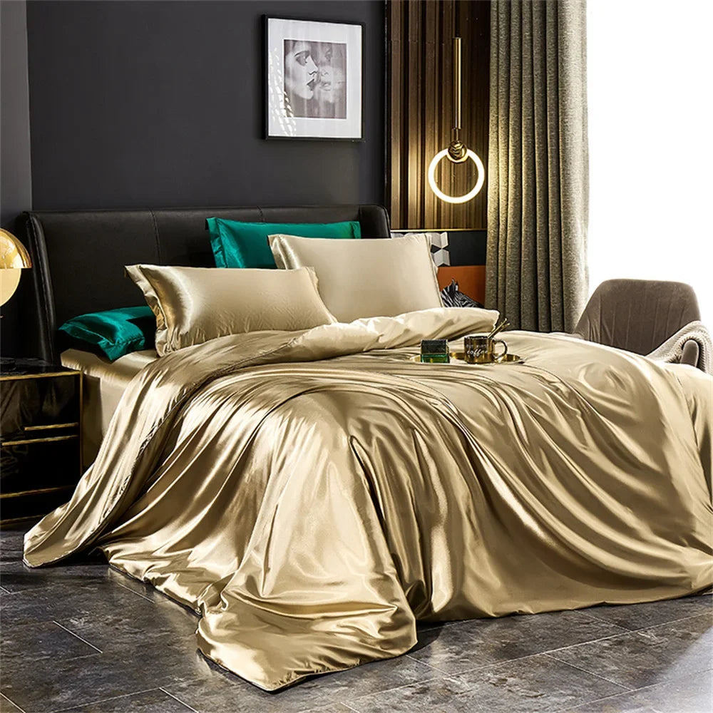 Silk Bedding Set with Duvet Cover, Luxury Satin