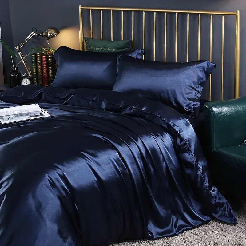 Silk Bedding Set with Duvet Cover, Luxury Satin Bedding
