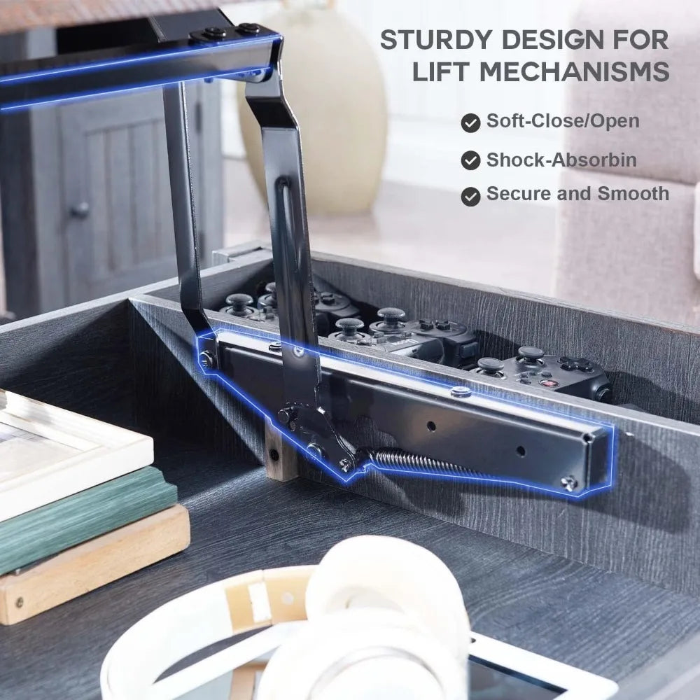 Rustic Wooden Raised Coffee Table with storage