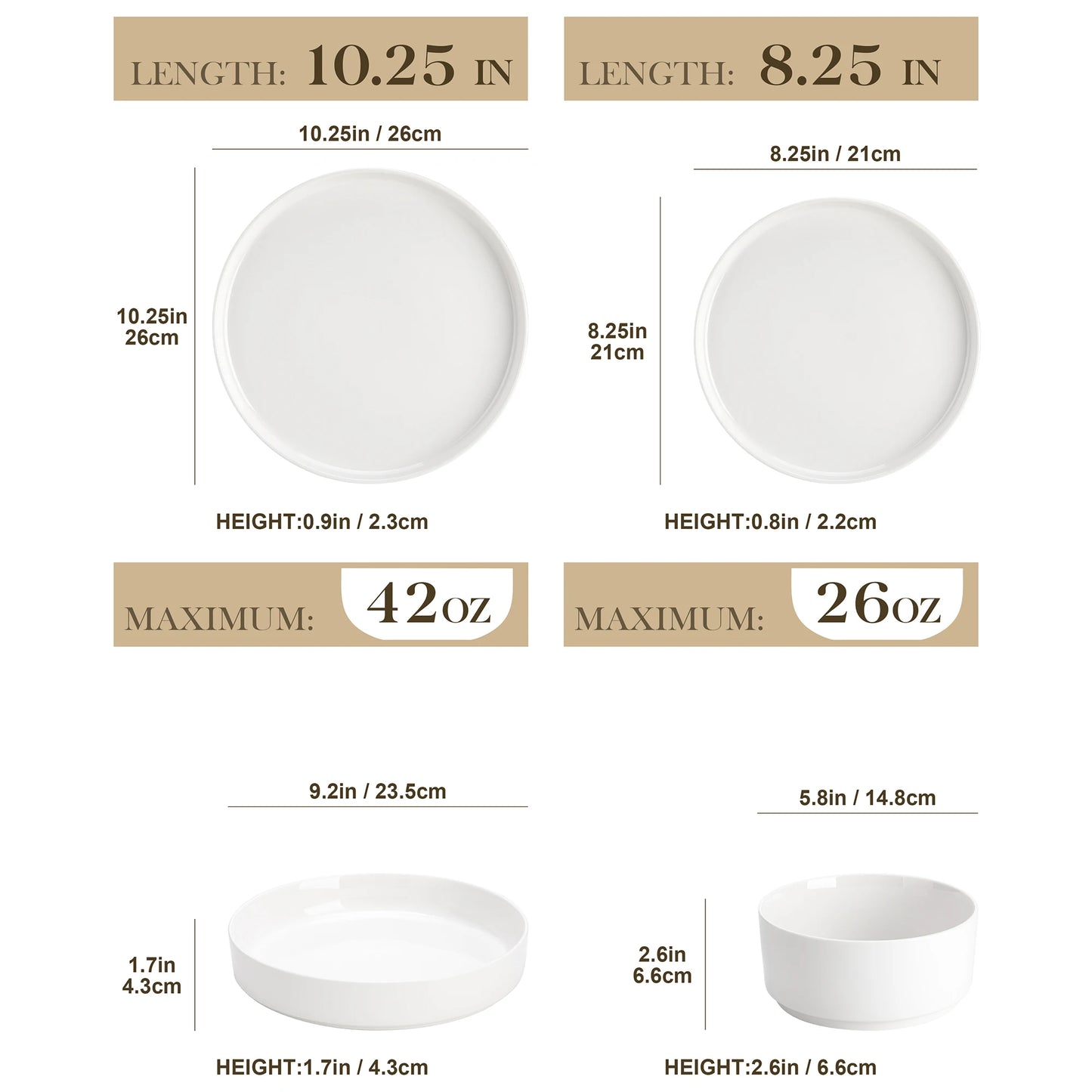 Dinnerware Plate Sets, 12, 16, 18, or 24 pcs