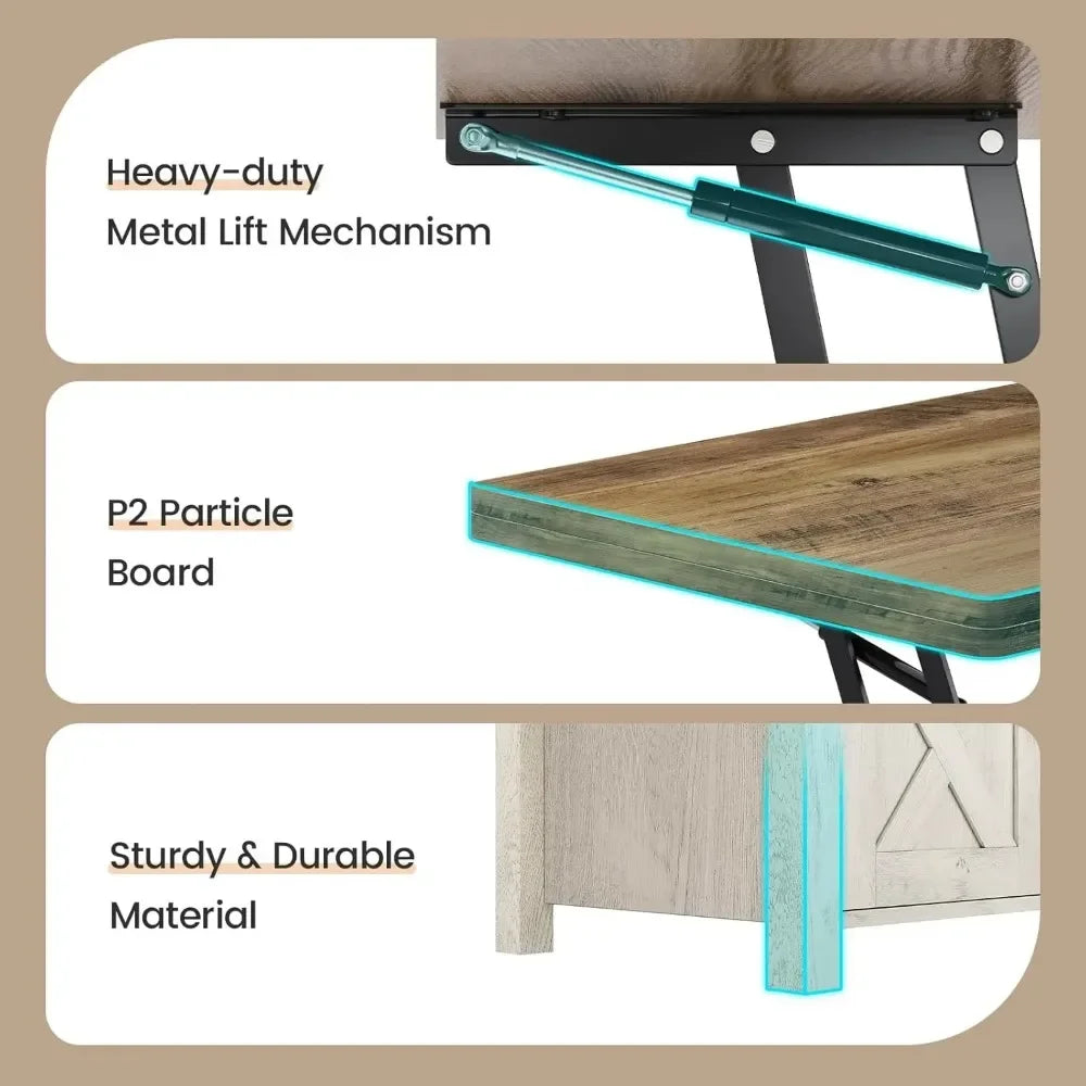 Farmhouse Lift Top Convertible Coffee Table with Storage