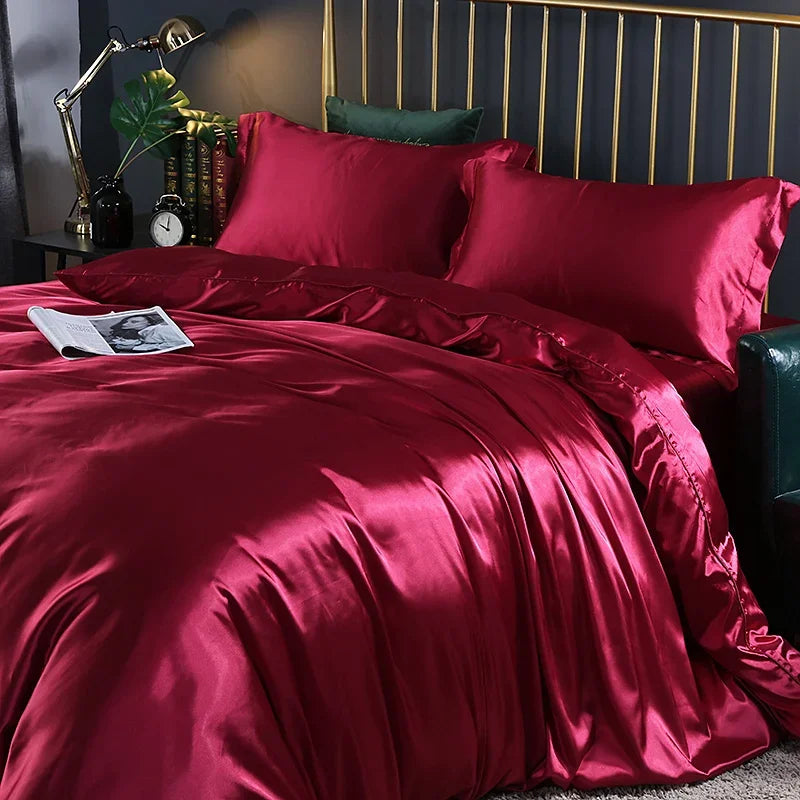 Silk Bedding Set with Duvet Cover, Luxury Satin Bedding